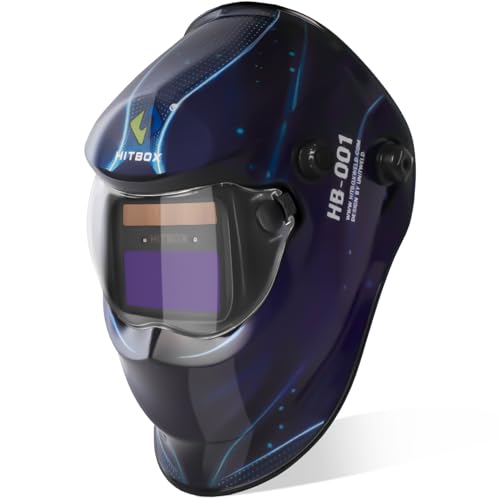 HITBOX Capacete de soldagem solar com escurecimento automático e faixa de sombra ajustável 4/9-13 para Arc Mig TIG Plasma Cutter máscara Cap proteção (COSMIC)