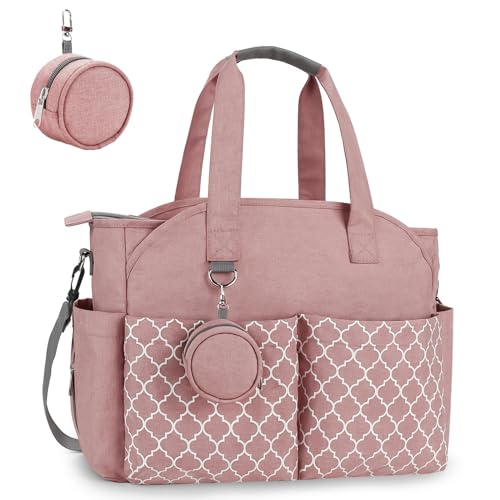 Bizcasa Bolsa trocador de bebé, fraldas de grande capacidade com bolsa de chupete para bebé, grande mala de viagem, bolsa hospitalar multifunções para maternidade (rosa)