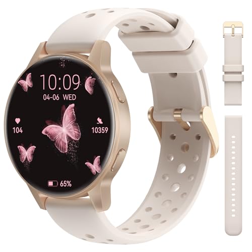 RifePhi Relógio inteligente mulher com chamadas, 1,27" TFT Smartwatch com Bluetooth, ciclo feminino/24H monitor de sono/120 modos desportivos calorias, IP68 para iOS Android (bege)