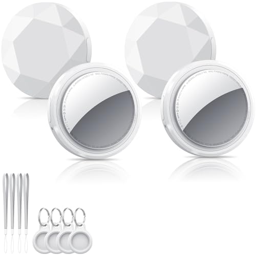 Smart Air Tracker Tag 4 Pack branco, localizador de objetos Bluetooth funciona com a procura da Apple (apenas iOS), localizador Bluetooth, rastreador para chaves, carteira, bagagem, mochila, bateria