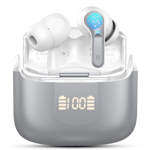 Auriculares sem fios Bluetooth, capacetes sem fios Bluetooth 5.4 com redução de ruído Mic, 48H com graves, 3,8 g auriculares bluetooth IP7 impermeável, auriculares sem fios carregamento rápido USB-C