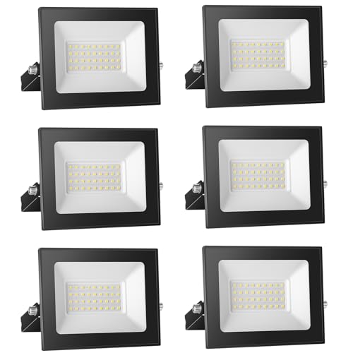 Probapro 30 W Focos LED para exteriores, 6 peças, projetor LED 3000 LM IP65, impermeável, 3000 K branco quente para jardim, pátio, garagem, terraço, holofote exterior de segurança com alta