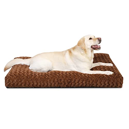 KSIIA Cama para cão grande, camas cão anti-stress fundo antiderrapante L, colchão almofada grande, tapete lavável na máquina, Dog Bed, 105 x 70 cm, castanho