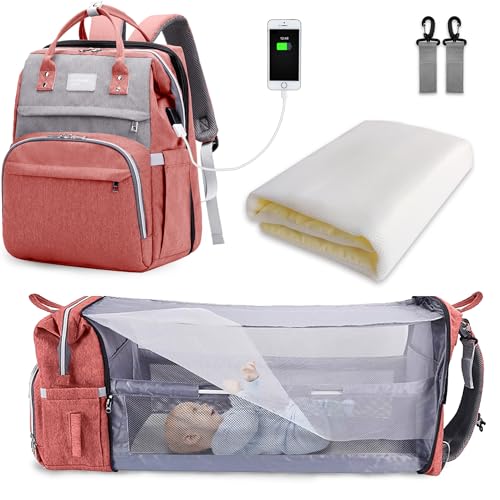SNDMOR Mochila de fraldas, grande mochila maternidade para bebé, mochila de carrinho de bebé multifuncional, bolsa de fraldas com trocador e porta de carregamento USB, adequada para mãe e pai