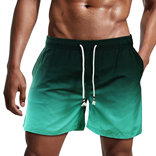 Danfiki Fato de banho homem calções de secagem rápida fato de banho curto para praia navegar forro de malha cor gradiente