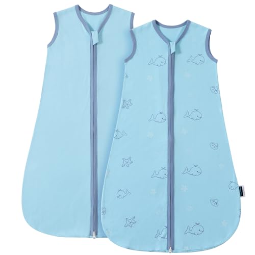 PewinGo Saco de dormir para bebé 0,5 TOG 0-6 meses 2 peças com 100 % algodão, manta para recém-nascido com fecho duplo | material macio respirável e lavável na máquina - azul