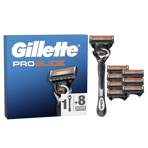 Gillette Proglide Máquina de barbear para homem com substituições, 1 cabo com tecnologia Flexball, 8 lâminas com dupla lubrificação e aparador de precisão