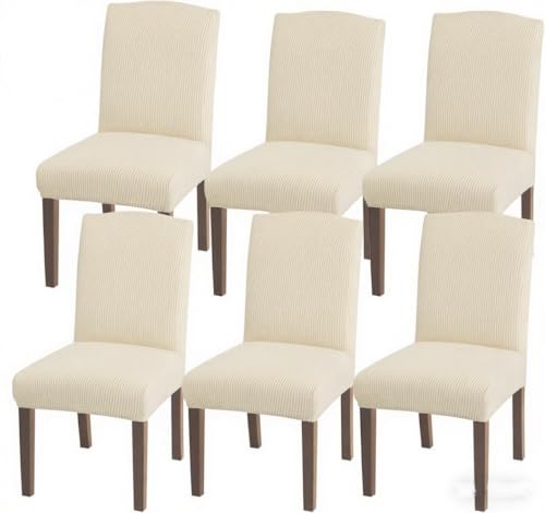 Granbest Capas para cadeiras de sala de jantar de alta elasticidade, ajuste universal, de jacquard, removíveis, para sala de jantar, cozinha, restaurante e hotel (conjunto de 6, bege claro)