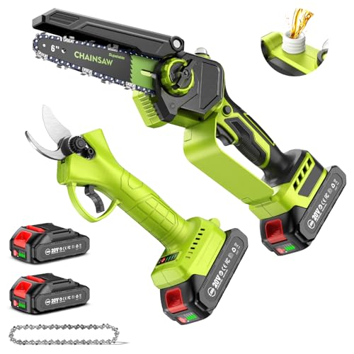 Supstable Mini serra elétrica de 6 polegadas e tesouras de poder de 33 mm, conjunto de ferramentas de jardim com 2 × 2000 mAh baterias, motor Brushless, ideal para corte de troncos e ramos