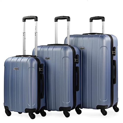 ITACA - Malas de viagem rígidas ABS - mala de viagem cabine, mala média e mala grande - pega telescópica, 4 rodas giratórias e cadeado de combinação, Malva, S + M + L, Conjunto de malas