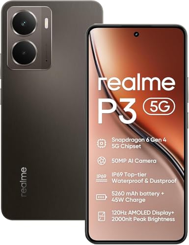realme P3 5G Smartphone, telemóvel com chipset Snapdragon 6 Gen 4 5G, bateria de 5000 mAh, carregador rápido de 45 W, câmara AI de 50 MP, ecrã AMOLED de 120 Hz, IP69, 12 + 512 GB - cinzento