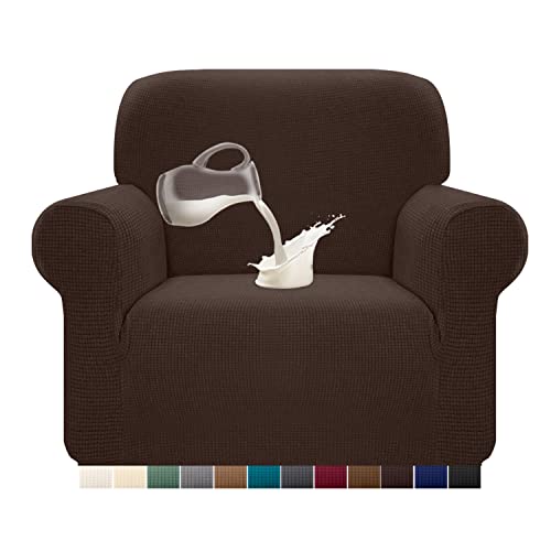 Granbest Capa de sofá elástica resistente à água, 1 peça, capa de sofá elástica de elastano jacquard com espuma antiderrapante (1 lugar, chocolate)