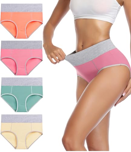 wirarpa Cuecas de cintura alta algodão para mulher Culotte cuecas de cintura alta confortável 5 pack