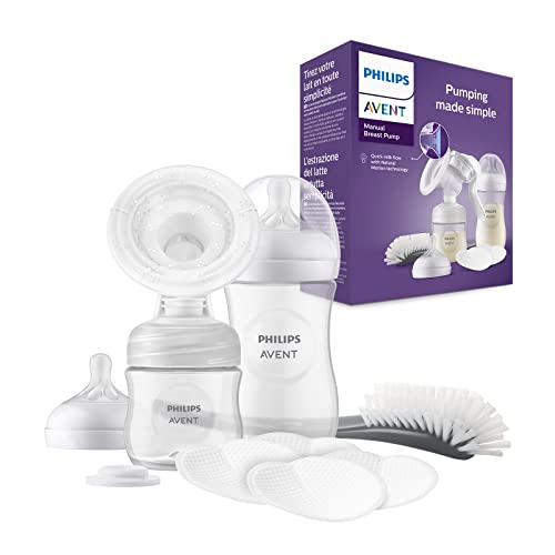 Philips Avent Set de presente manual de extrator de leite: extrator de leite individual, biberões de 260 ml e 125 ml, sem BPA, 4 discos absorventes descartáveis (modelo SCD430/60)