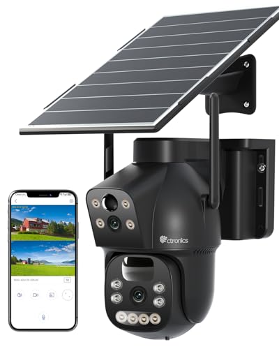 Ctronics 4G LTE Câmara com cartão sim exterior Dupla lente: 15600 mAh, bateria de 8 W, painel solar, câmara de vigilância exterior sem cabo deteção PIR visão noturna colorida PC/Cloud/IP66-sem WiFi