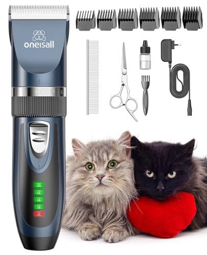 oneisall Máquina de cortar cabelo silenciosa para gatos, com 6 pentes de guia máquina cortar cabelo cão gato cortador de cabelo recarregável (azul)