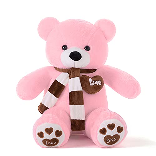 YunNasi Ursos de peluche grandes urso de peluche gigante brinquedos de peluche suave com cachecol Teddy para crianças, meninas (rosa, grande)
