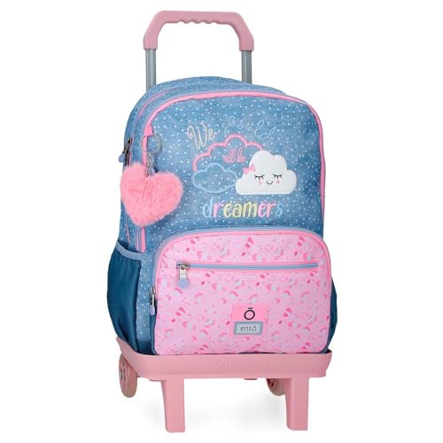 Enso Dreamer Mochila infantil, mochila escolar, fabricada em poliéster, rodas duplas de rotação multidirecional, várias maneiras de usar, azul, 32x44x17 cms, Mochila 44 + carro