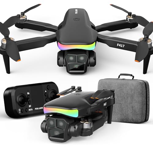 Drone com câmara 1080P luz LED RGB, lente ajustável eletricamente Quadcopter drone para adultos iniciantes, posicionamento de fluxo ótico, retenção de altura, descolagem/aterragem com apenas um botão