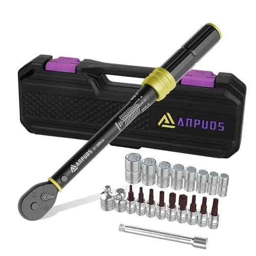 ANPUDS Chave dinamométrica 1/4', chave de Torque 3-25 Nm, 72 dentes, 21 peças chave dinâmica conjunto com extensão, adaptador, Torx, Bits, para reparação e manutenção de bicicletas