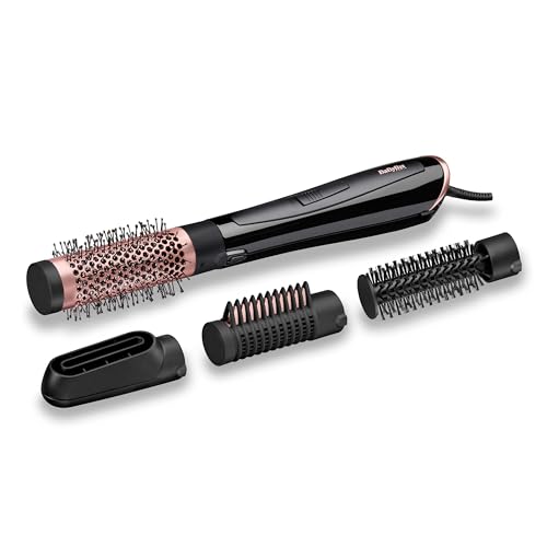 BaByliss Escova de ar quente Perfect Finish AS126E, 1000 W, 4 cabeças intercambiáveis, seca, molde, suave, volume, tecnologia iónica, cabelo macio, brilhante e sem frisar