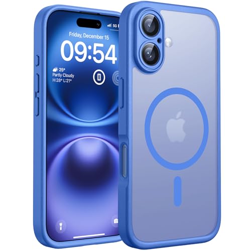 TOCOL Capa para iPhone 16, capa magnética para iPhone 16 6,1 polegadas [proteção lente câmera] [proteção militar] translúcida mate traseira, azul ultramar