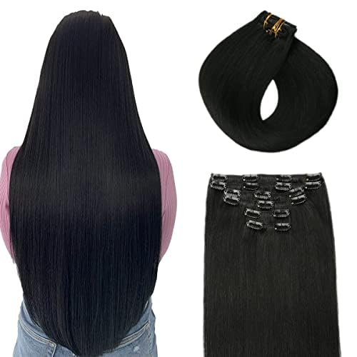 SURNEL Extensões de clipe de cabelo natural 100 g 55 cm 6 peças preto profundo extensões de clipe de humano real extensões de cabelo Remy natural (C#1-55 cm)