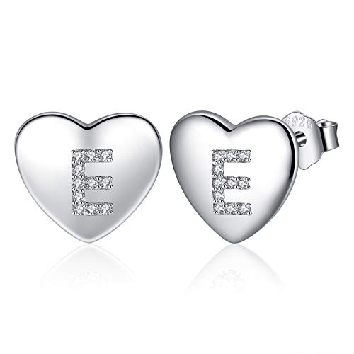 Jrêveinfini Brincos de coração para mulher e menina em prata de lei 925, letras iniciais de A a Z, com caixa de presente