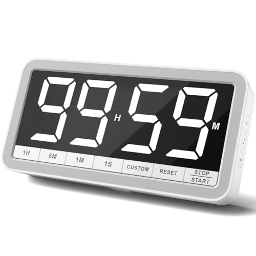 VOCOO Temporizador de cozinha digital: Temporizador de contagem regressiva magnético extra grande com 3 brilho, 4 alarmes e 3 níveis de volume, temporizador de bateria LED para cozinhar (branco)