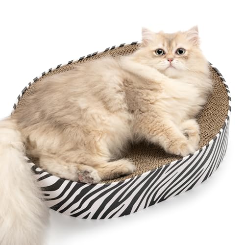 Conlun Raspador para gatos cama oval 2 em 1, sem desordem com base selada, cartão ecológico sem montagem, sofá raspador elegante em 4 cores modernas móveis para gatos