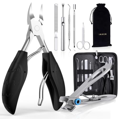 Corta-unhas conjunto de profissional, corta-unhas afiadas para unhas grossas incorporadas, alicates unhas pés de aço inoxidável kit manicure e medicina para adulto