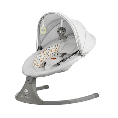 Kinderkraft Rede LUMI 2, balanço elétrico para bebés, desde o nascimento até 9 meses, altura regulável, 5 modos, 12 melodias, arco com brinquedos, cinzento claro