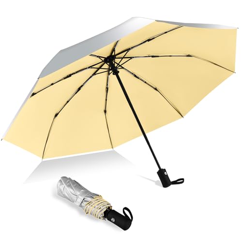 HEXSOLID 92/105 cm Guarda-chuva dobrável antivento mulher homem UPF 50 + guarda-chuva para o sol com filtro solar proteção UV portátil viagem com um botão automático aberto e fecho