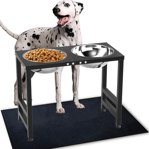 ADENGL Tigelas elevadas de metal para cães grandes com tapete à prova de salpicos e tigelas para cães, comedouro de alimentos e água de 17 polegadas de altura para raças extragrandes