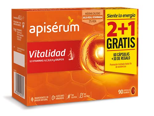 APISERUM Cápsulas de vitalidade - 3 meses de tratamento: Geleia real com vitamina C, multivitamínico, vitaminas A, C, D, E, H e grupo B ajudam a reforçar o sistema imunitário