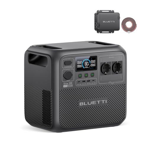 BLUETTI Elite 200 V2 Gerador solar com carregador de 1, 2073,6 Wh LiFePO4, carregador de alternador de 560 W, 4 saídas de CA (2600 W), carga total do carro, ideal para campismo, RV, fora de Vermelho,