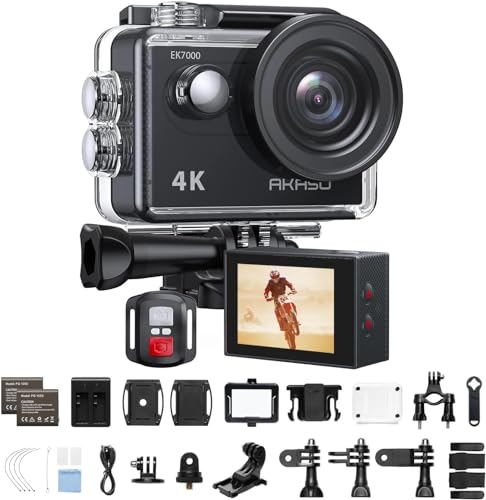 AKASO Câmara desportiva 4K 30 fps 20 MP WiFi câmara de ação - câmara submergível aquática 30 m com estabilização - grande ângulo de 170 ° - qualidade de imagem ultra HD para os entusiastas da aventura