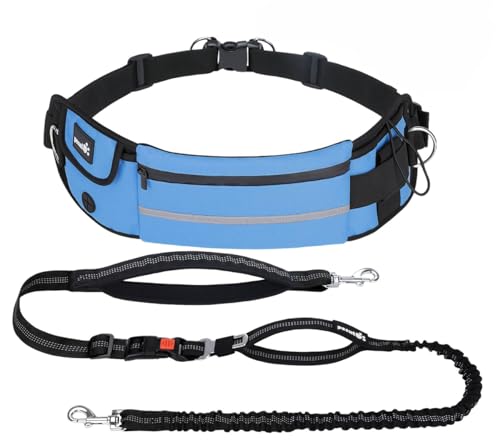 Pecute Trela para cão com mãos livres para cães até 110 kg de absorção de choque, confortável, costura refletora, ideal para corrida, corrida e caminhada, azul