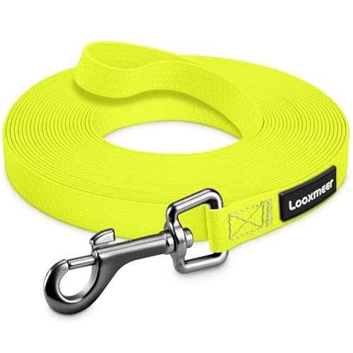 Looxmeer Trela de cão comprida, 3 m/ 5 m/ 7 m/ 10 m/ 15 m/ 20 m/ 25 m/ 30 m, trela de treino de poliéster, corda de cão impermeável, para passeio treino de campismo, amarelo