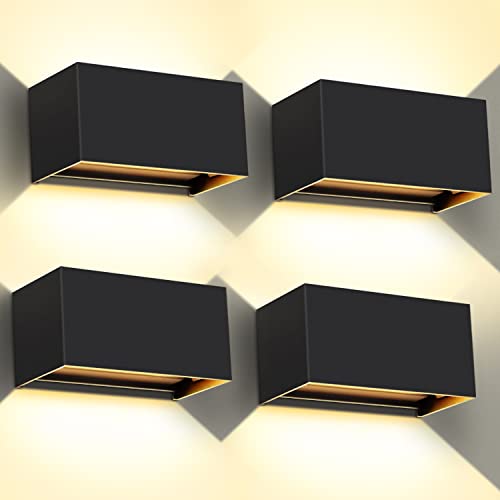 Kingwen 4 peças LED aplique parede exterior/interior 20 W aplique exterior parede 3000 K branco quente ângulo de feixe ajustável interior preto IP65 impermeável
