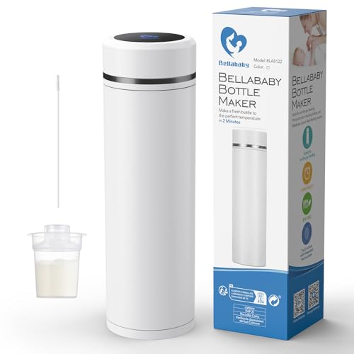 Bellababy Preparador de babetes portátil, refrigeração rápida, prepara leite de fórmula em 2 minutos, ideal para viagens e alimentação noturna, com dispensador de leite, branco