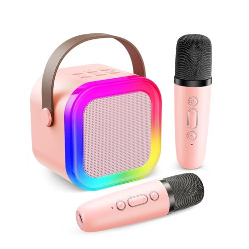 Fede Karaoke 2 microfones para crianças, mini karaoke infantil microfones sem fios altifalante Bluetooth portátil com efeitos de mudança de voz e luzes LED, melhores brinquedos presentes para meninas