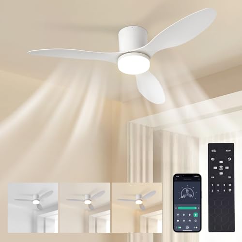 HaoDrisk Ventoinha de teto com luz de 100 cm, ventilador silencioso LED regulável com App&Controlo remoto, 3 cores e 6 velocidades com temporizador silencioso reversível