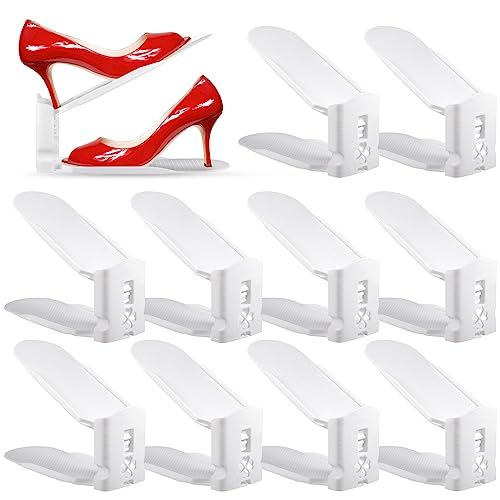 LPAOIS Conjunto de 10 unidades organizadores de sapatos, suporte de calçado de altura ajustável, sapato simples, adequado para mulheres e homens, economiza espaço (branco)
