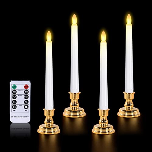 cimetech 4º velas cônicas sem chama, funciona com pilhas LED com temporizador remoto para jantares igrejas, mesa, casamentos, festas de aniversário, decoração