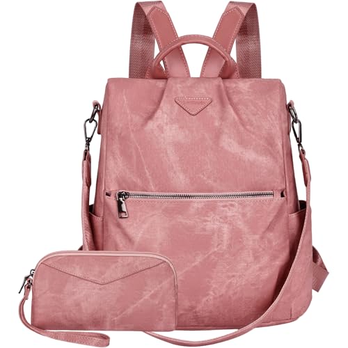 Leathario Mochila de couro PU para mulher com bolsos, mala mochila multifuncional para uso diário como viagens, escola e universidade, ROSA