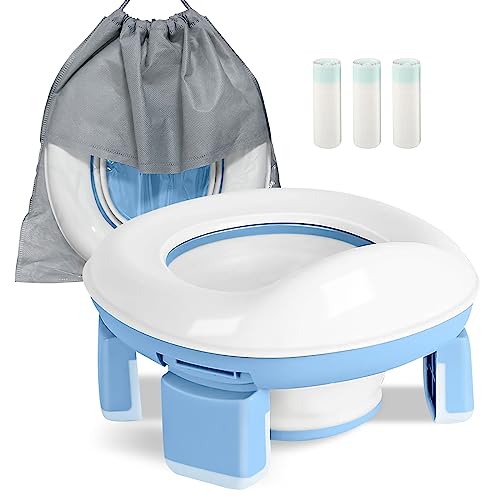 DEANIC 2-IN-1 urinol portátil crianças dobrável, redutor Wc crianças urinais infantis, para crianças dos 1 aos 4 anos, casa de banho portátil com 60 urinais uso exterior (azul)