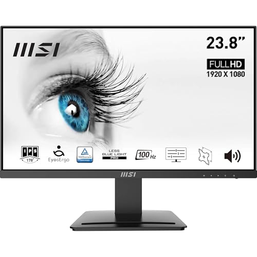 MSI Pro MP243X Monitor profissional, FHD de 23,8", 1920 x 1080, 100 Hz, IPS, plano, antirreflexo, 16:9, 300 nits, preto