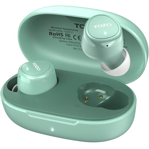 TOZO E1 Auriculares sem fios Bluetooth 5.3 com ENC chamadas ultra-leves EQs ajuste 30H reprodução USB tipo C IPX6 verde