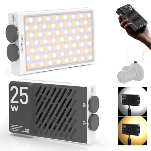 Luz de vídeo LED, ZHIYUN CINEPEER CM25 [oficial] 25 W luz de câmara LED com bateria de 2000 mAh, regulável 2700 - 6200 K com difusor de silicone, TLCI 97 CRI 96 para Vlogging, TikTokokokok. ,